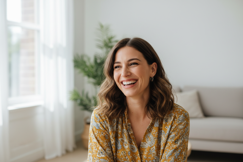 create an image off one happy women 